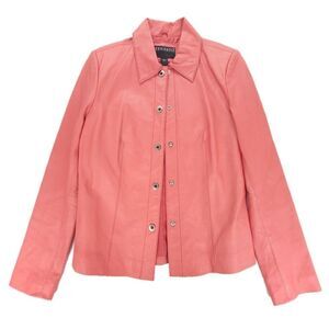 BERNARDO Vintage 90s Button Down Leather Jacket Western Horse Girl Coral Pink